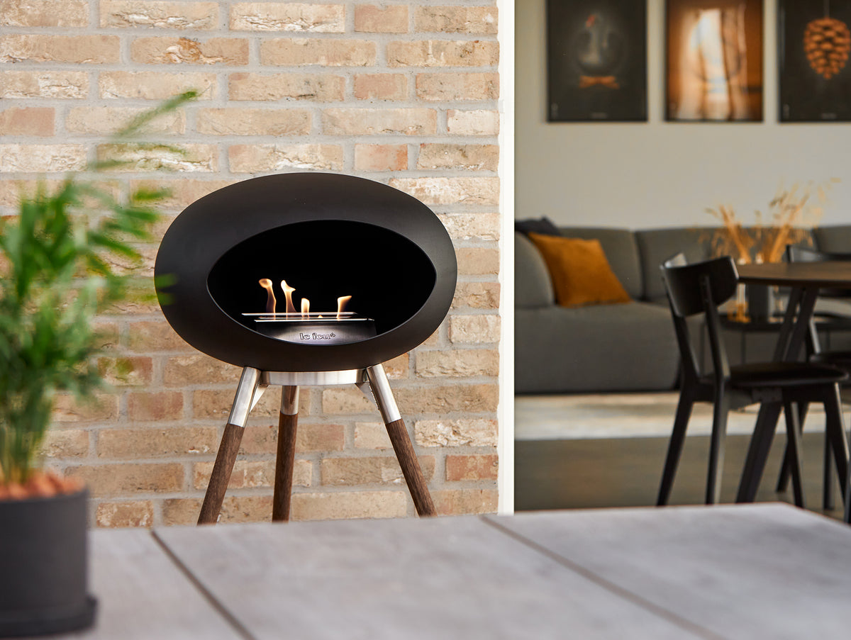 Ground High Fireplace by Le Feu - Black Dome / Polished Steel Bowl / Smoked Oak Base