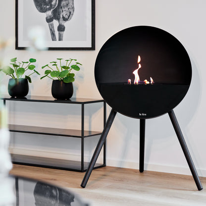 Le Feu Eye Fireplace with Black Body, Black Top, Black Front and Black Oak Base