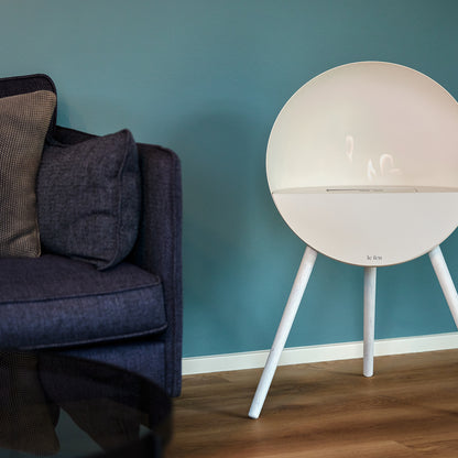 Le Feu Eye Fireplace with White Body, White Top, White Front and White Oak Base