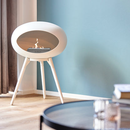 Ground Low Fireplace by Le Feu - White Dome / Polished Steel Bowl / White Oak Base