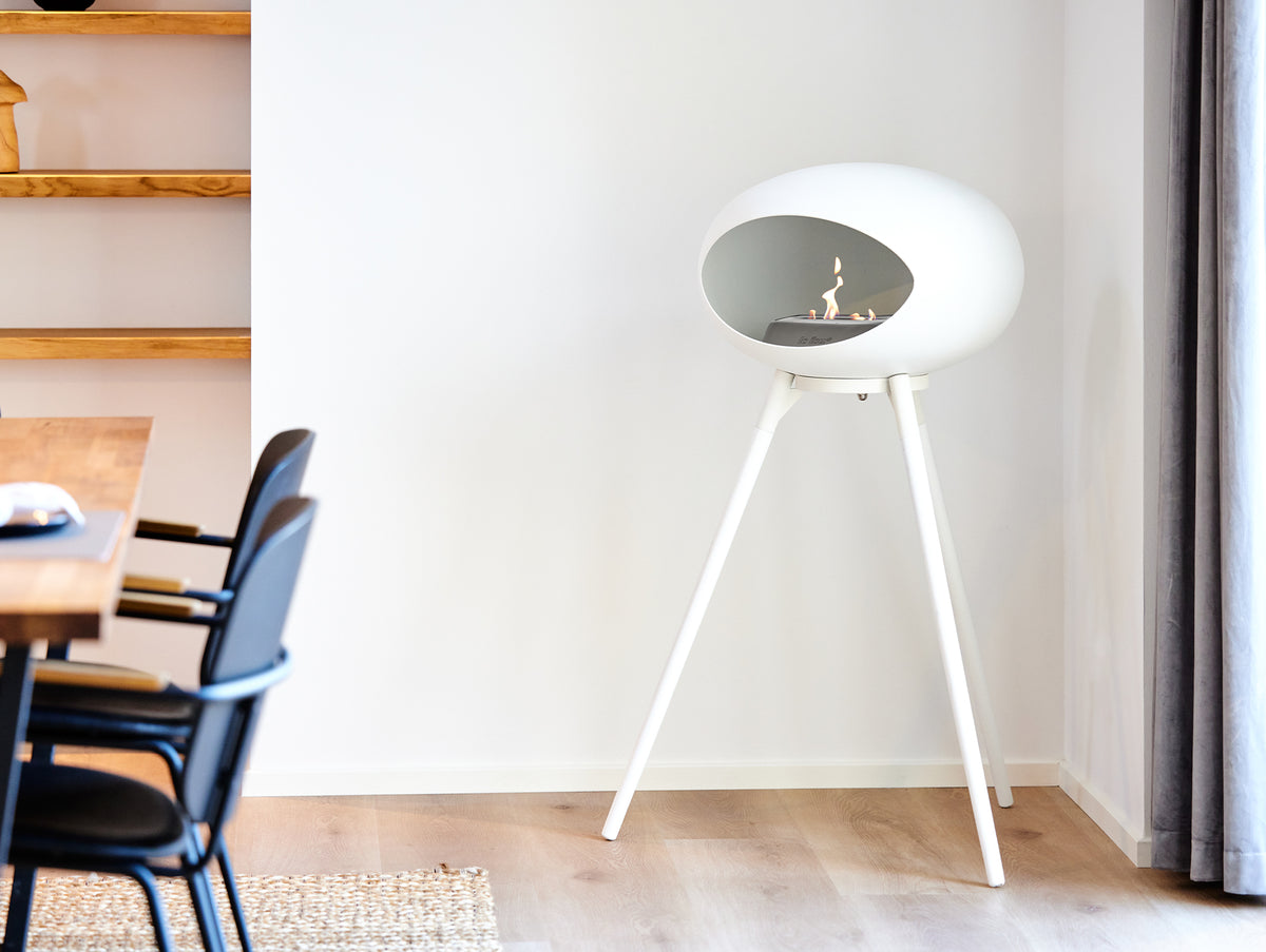Ground High Fireplace by Le Feu - White Dome / White Bowl / White Oak Base