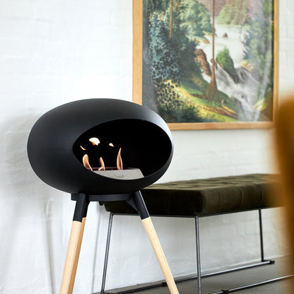Ground Low Fireplace by Le Feu - Black Dome / Black Bowl / Soaped Oak Base