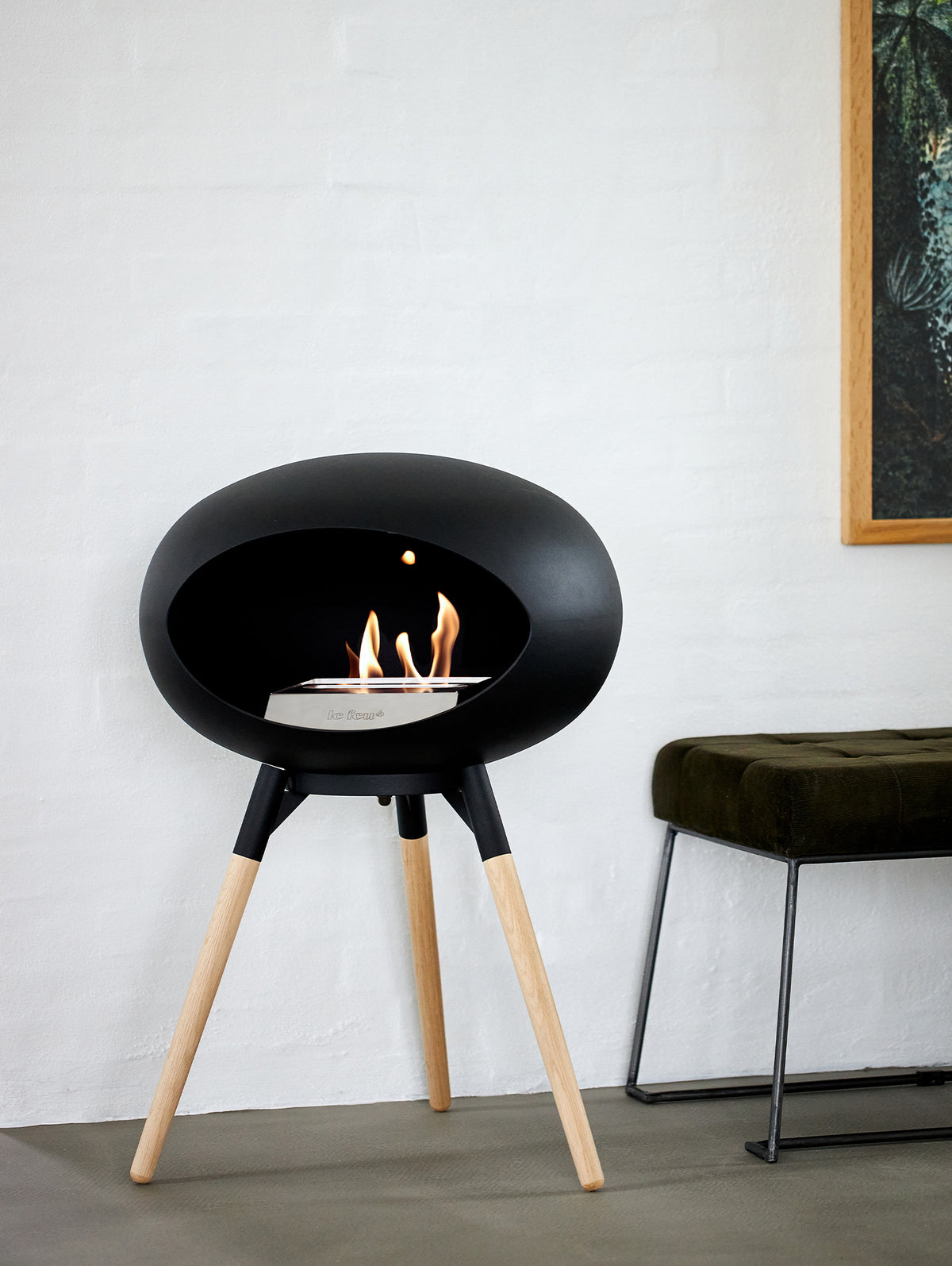Ground Low Fireplace by Le Feu - Black Dome / Black Bowl / Soaped Oak Base