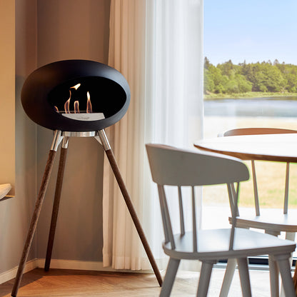Ground High Fireplace by Le Feu - Black Dome / Polished Steel Bowl / Smoked Oak Base