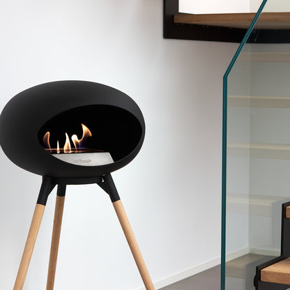 Ground High Fireplace by Le Feu - Black Dome / Black Bowl / Soaped Oak Base