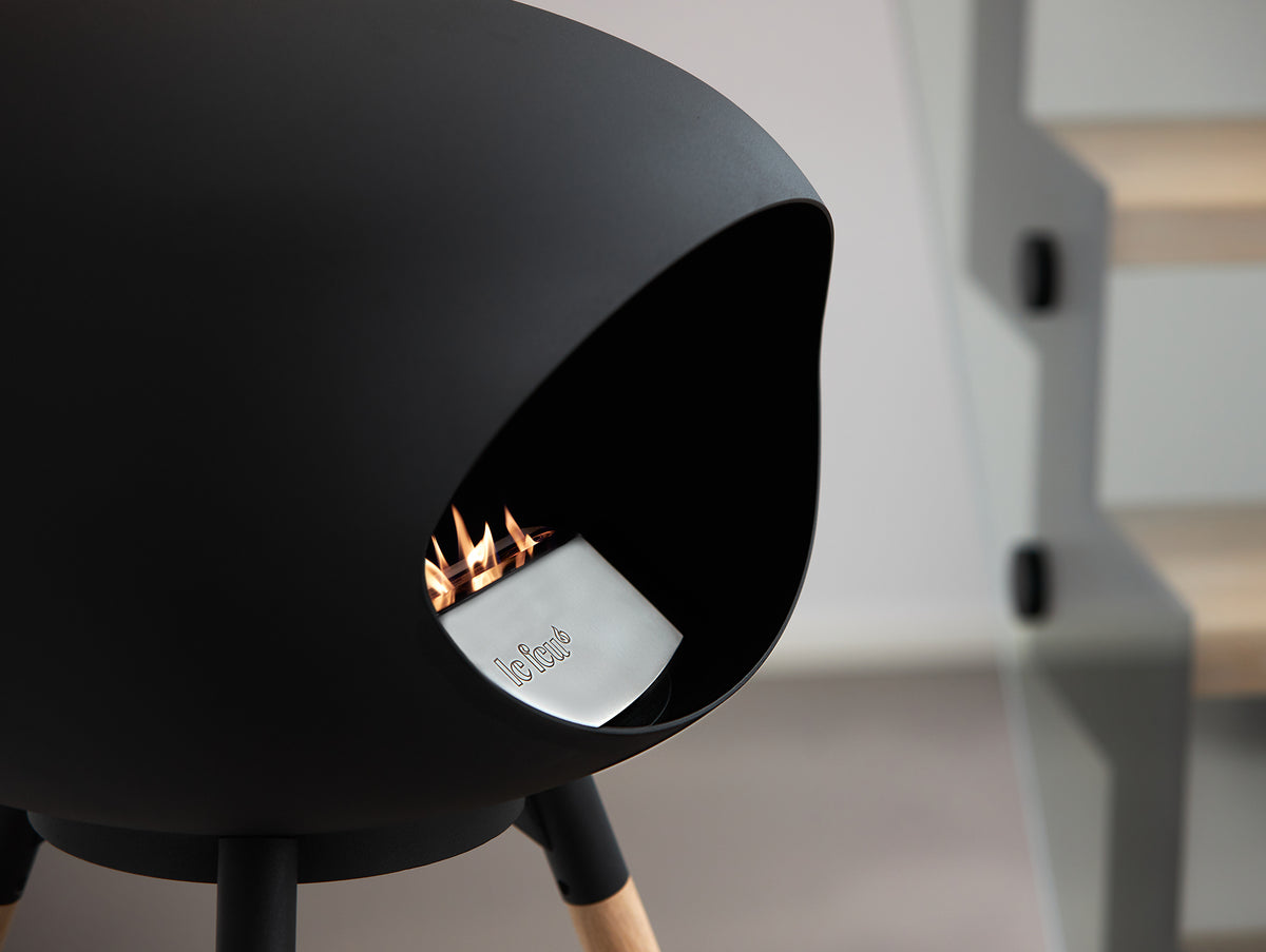 Ground High Fireplace by Le Feu - Black Dome / Black Bowl / Soaped Oak Base