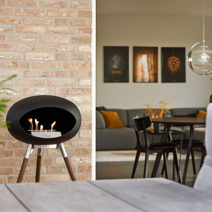 Ground High Fireplace by Le Feu - Black Dome / Polished Steel Bowl / Smoked Oak Base