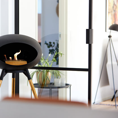 Ground High Fireplace by Le Feu - White Dome / Black Bowl / Rose Gold Base
