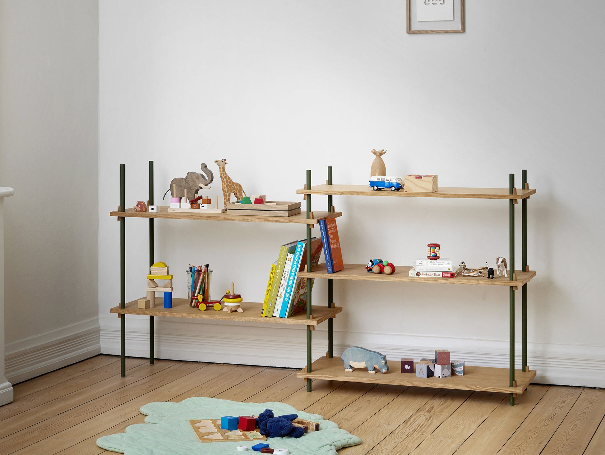 Moebe Shelving System - S.85.2.A Set in Pine Green / Oak