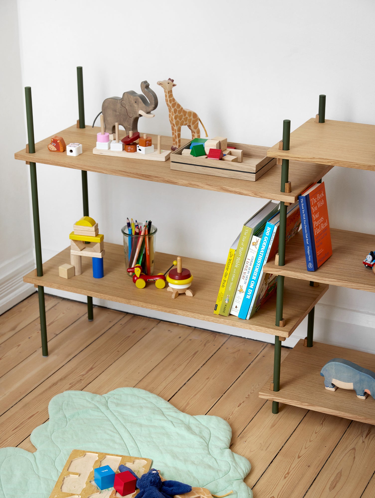 Moebe Shelving System - S.85.2.A Set in Pine Green / Oak