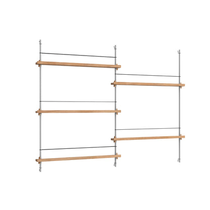 Magazine Shelving Sets (115 cm) by Moebe - MS.115.2 / Stainless Steel Uprights / Oiled Oak