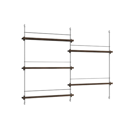Magazine Shelving Sets (115 cm) by Moebe - MS.115.2 / Stainless Steel Uprights / Smoked Oak
