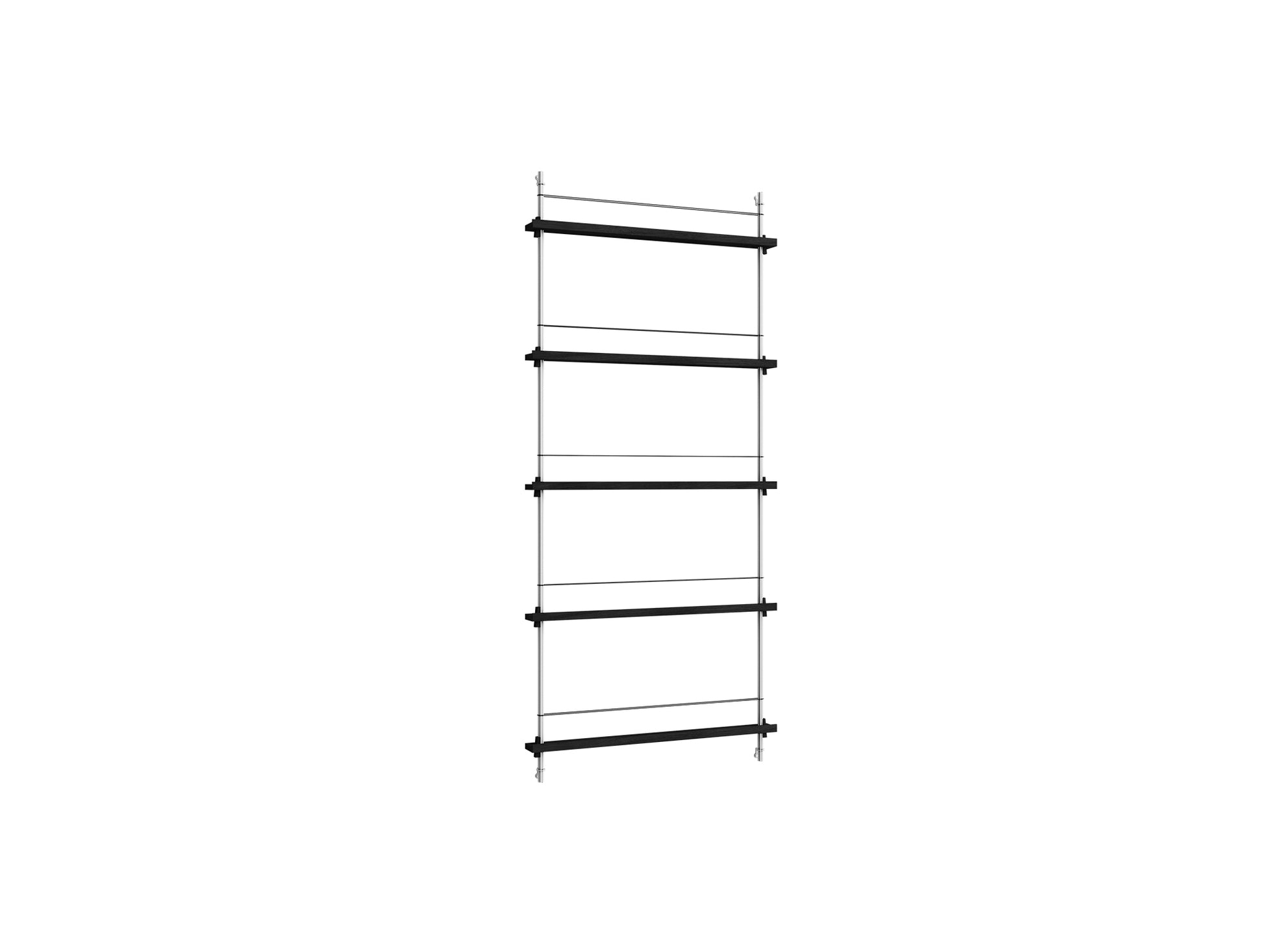 Magazine Shelving Sets (180 cm) by Moebe - MS.180.1 / Stainless Steel Uprights / Black Painted Oak