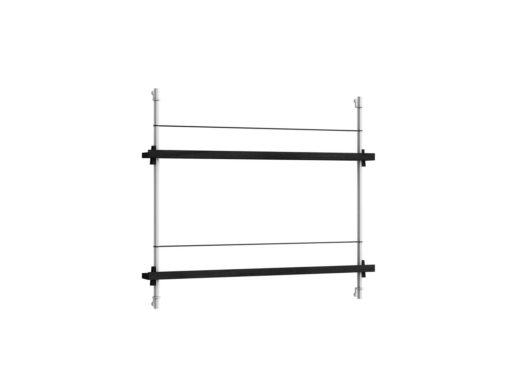 Magazine Shelving Sets (65 cm) by Moebe - Stainless Steel Uprights / Black Oak