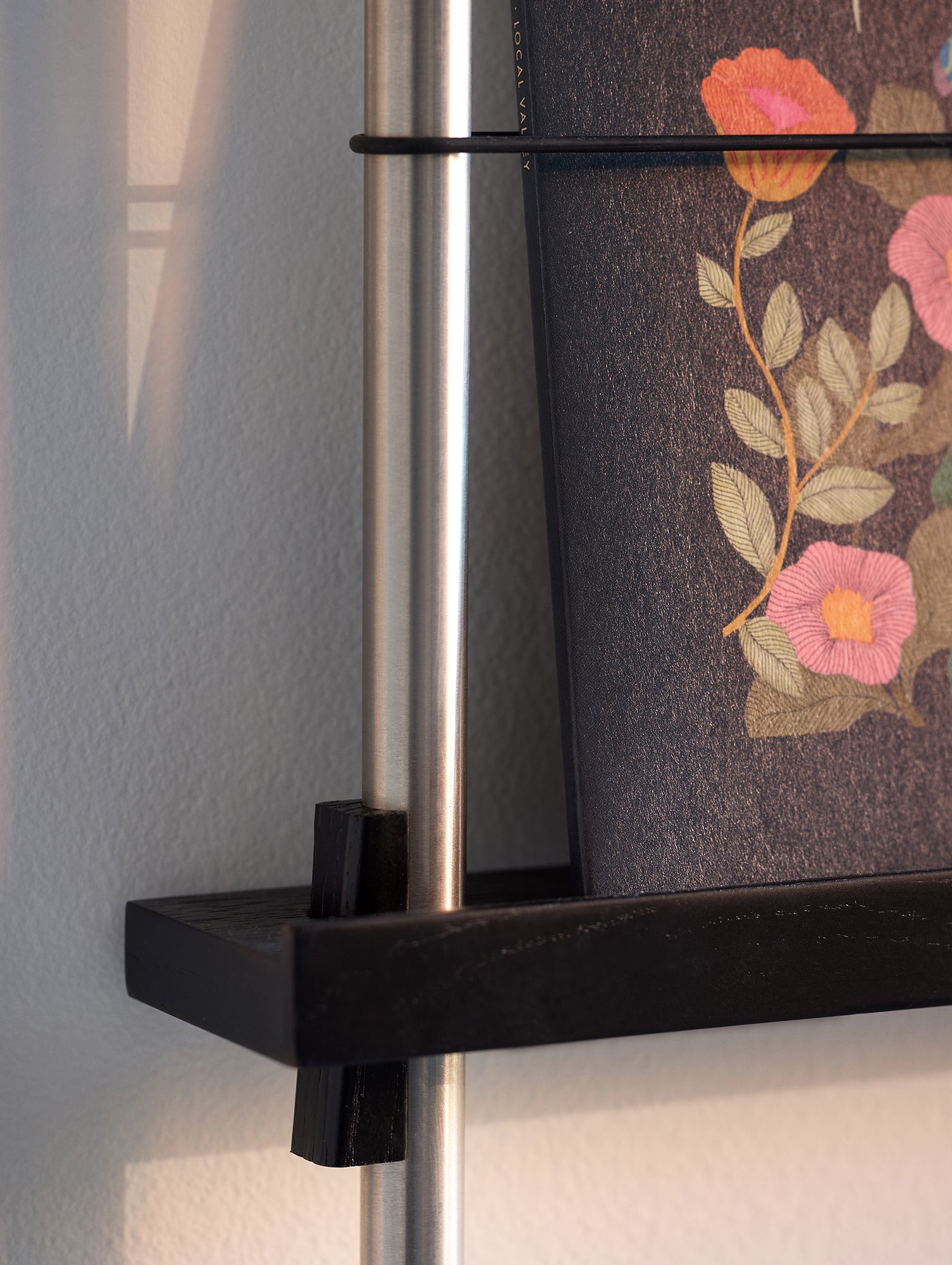 Magazine Shelving Sets (180 cm) by Moebe - MS.180.1 / Stainless Steel Uprights / Black Painted Oak