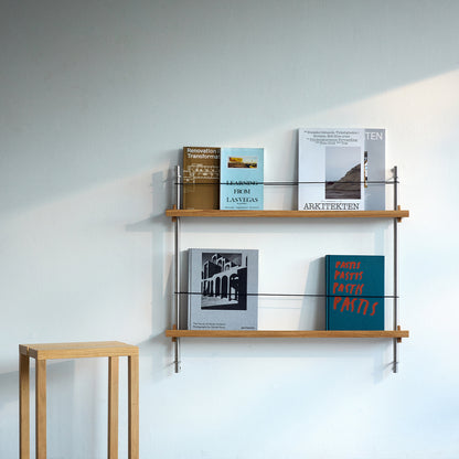 Magazine Shelving Sets (65 cm) by Moebe - Stainless Steel Uprights / Oiled Oak