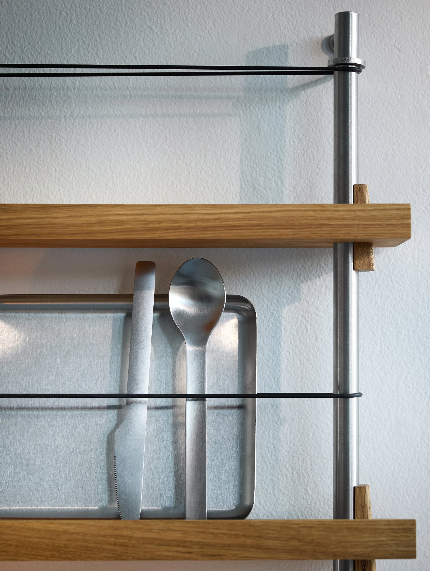 Magazine Shelving Sets (115 cm) by Moebe - Stainless Steel Uprights / Oiled Oak