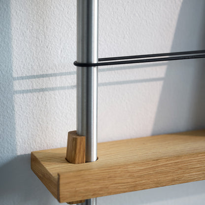 Magazine Shelving Sets (65 cm) by Moebe - Stainless Steel Uprights / Oiled Oak