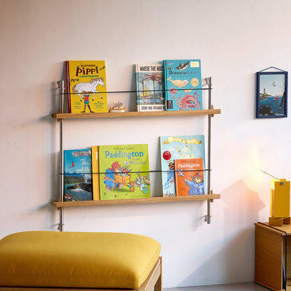 Magazine Shelving Sets (65 cm) by Moebe - Stainless Steel Uprights / Oiled Oak