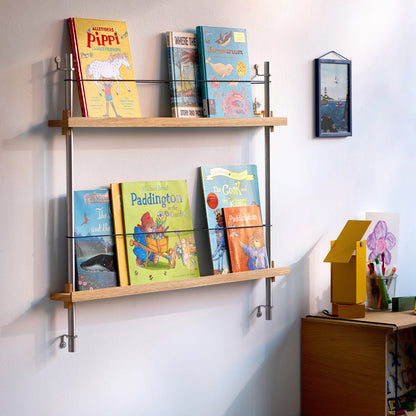Magazine Shelving Sets (65 cm) by Moebe - Stainless Steel Uprights / Oiled Oak