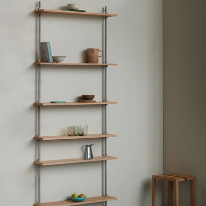 Wall Shelving System Sets (200 cm) by Moebe - WS.200.1 / Stainless Steel Uprights / Oiled Oak