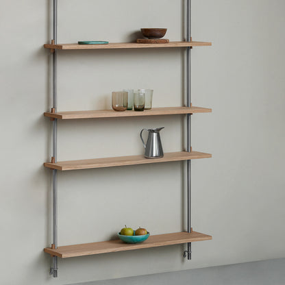 Wall Shelving System Sets (200 cm) by Moebe - WS.200.1 / Stainless Steel Uprights / Oiled Oak