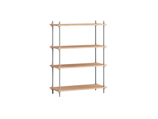 Shelving System Sets (115 cm) - by Moebe / S.115.1.A / Stainless Steel  Uprights / Oiled Oak 