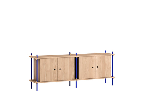 Moebe Shelving System - S.65.2.D / Deep Blue Uprights / Oiled Oak