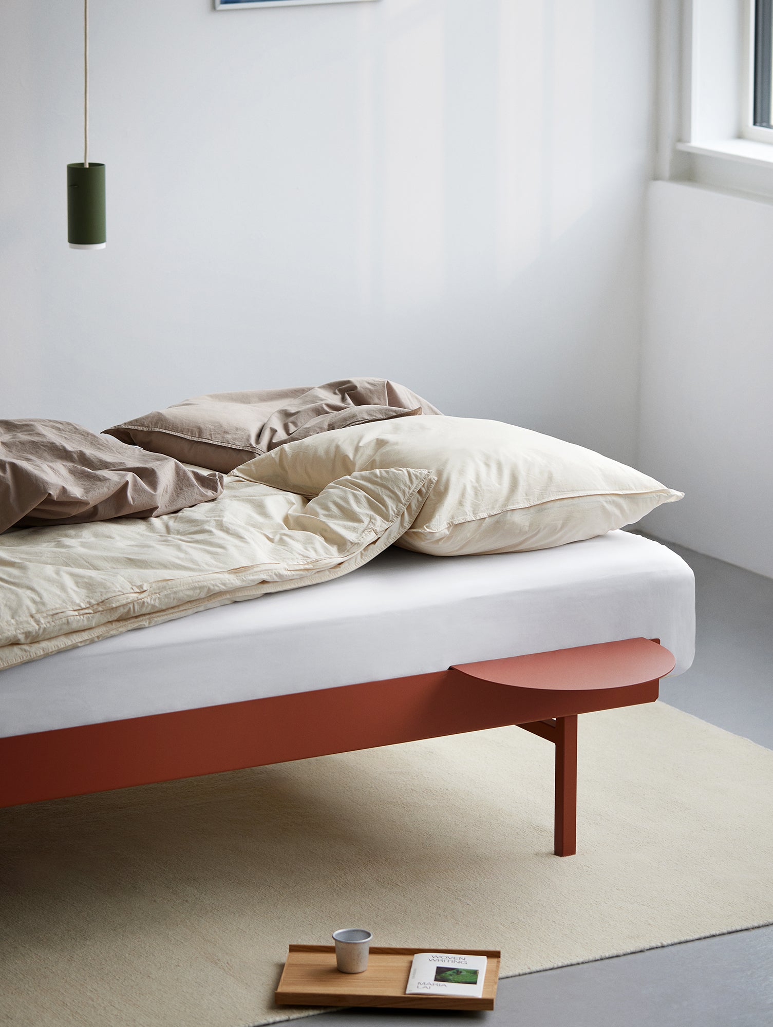 Moebe Bed High 90-180 cm with Side Table - Terracotta