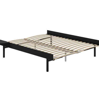 Bed 90 - 180 cm (High) by Moebe- Bed Frame / with 160cm wide Slats / 1 Side Table / Black