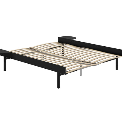 Bed 90 - 180 cm (High) by Moebe- Bed Frame / with 160cm wide Slats / 2 Side Table /  Black