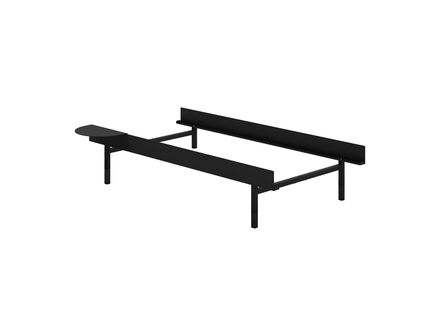 Bed 90 - 180 cm (High) by Moebe- Bed Frame / with NO SLATS / 1 Side Table / Black