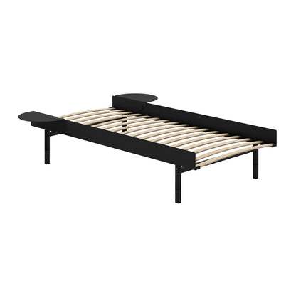 Bed 90 - 180 cm (High) by Moebe- Bed Frame / with 90cm wide Slats /  2 Side Table /  Black