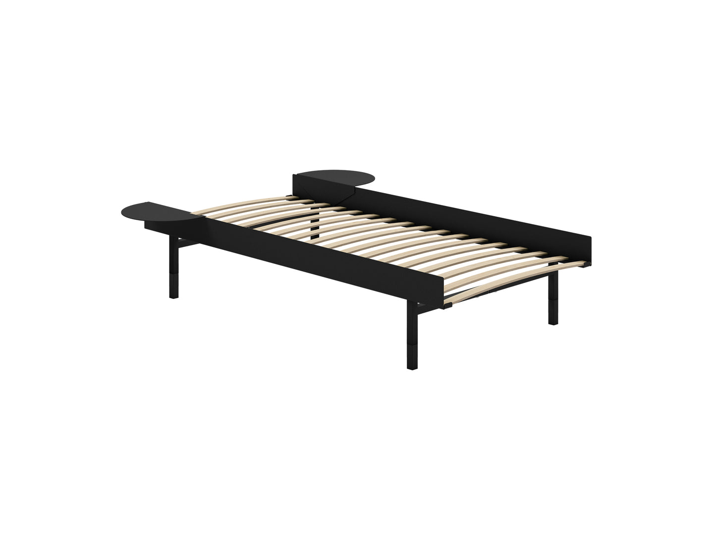 Bed 90 - 180 cm (High) by Moebe- Bed Frame / with 90cm wide Slats /  2 Side Table /  Black