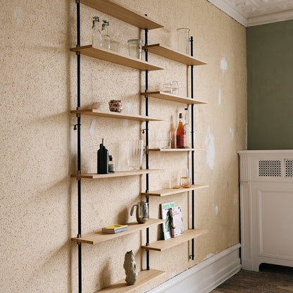 Wall Shelving System Sets (200 cm) by Moebe - WS.200.2 / Black Uprights / Oiled Oak
