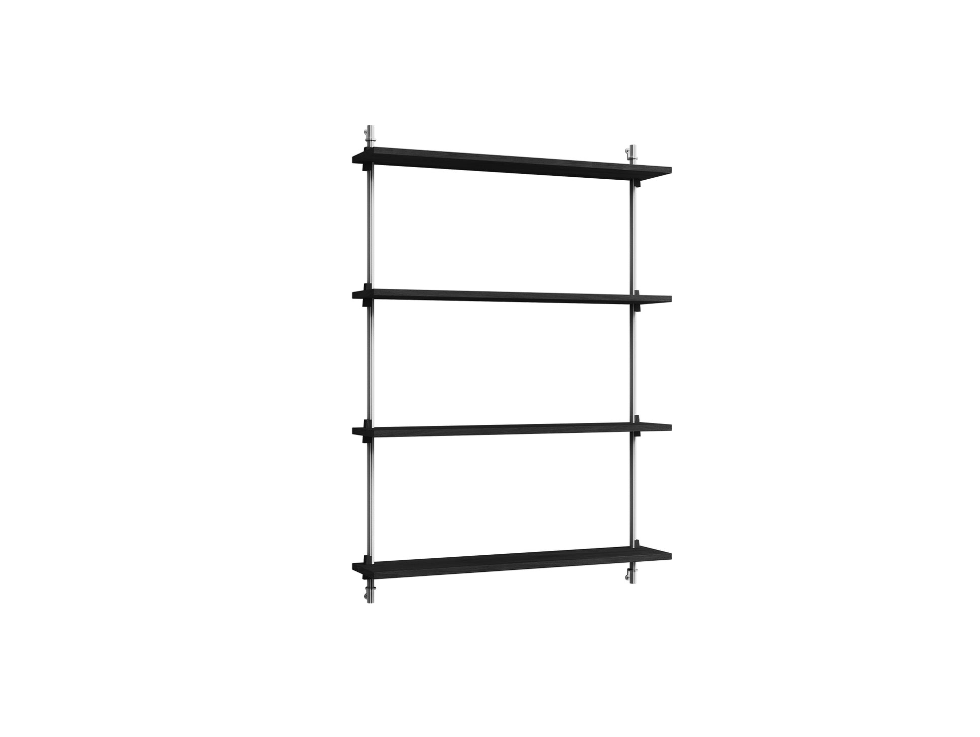 Wall Shelving System Sets (115 cm) by Moebe - WS.115.1 / Stainless Steel Uprights / Black Painted Oak
