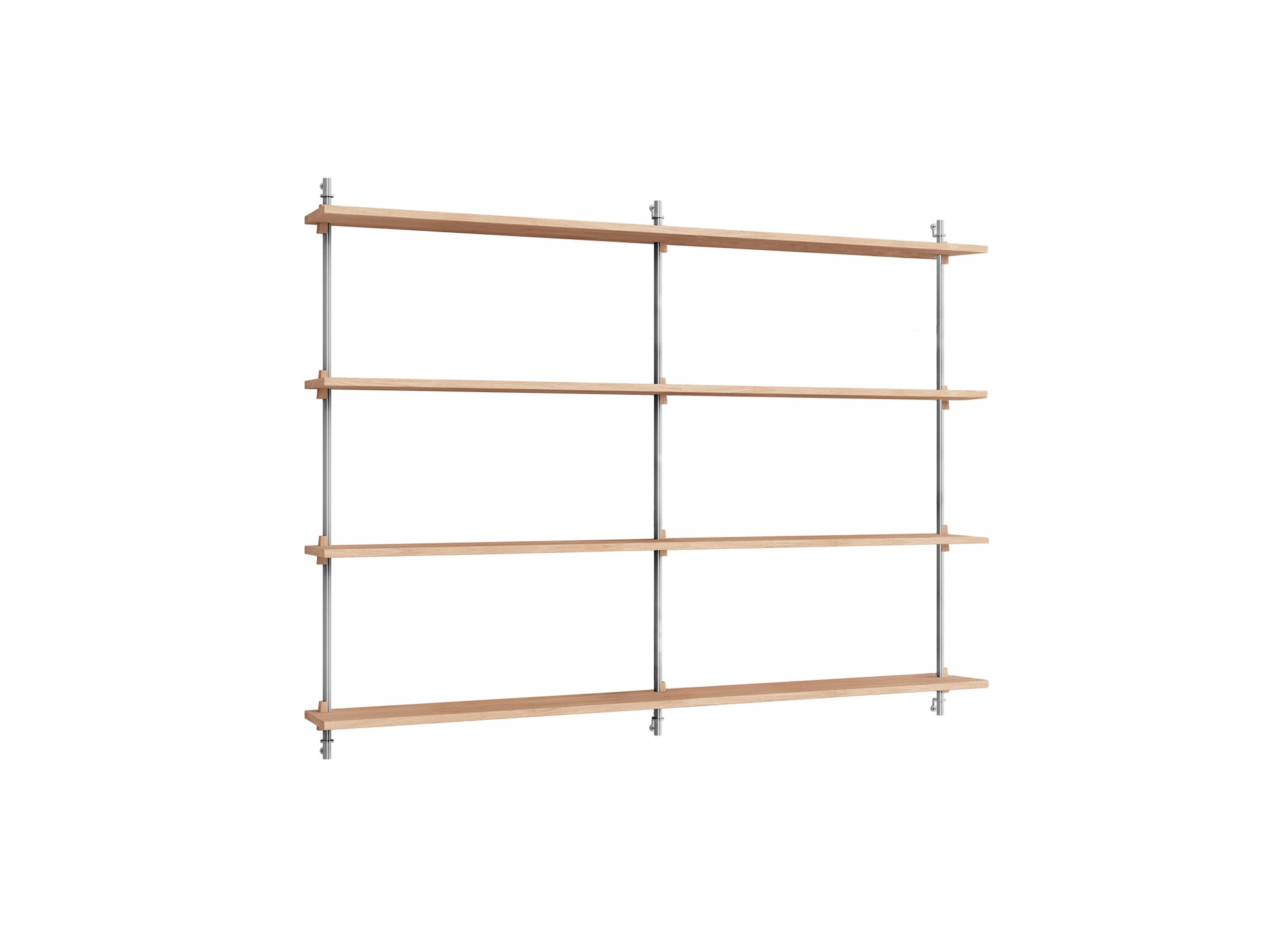 Wall Shelving System Sets (115 cm) by Moebe - WS.115.2.B / Stainless Steel Uprights / Oiled Oak