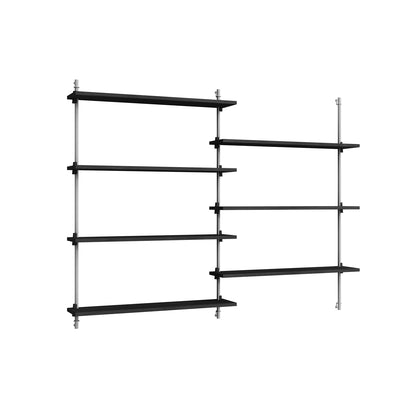 Wall Shelving System Sets (115 cm) by Moebe - WS.115.2 / Stainless Steel Uprights / Black Painted Oak