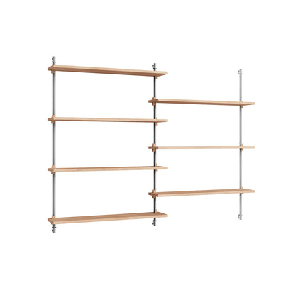 Wall Shelving System Sets (115 cm) by Moebe - WS.115.2 / Stainless Steel Uprights / Oiled Oak