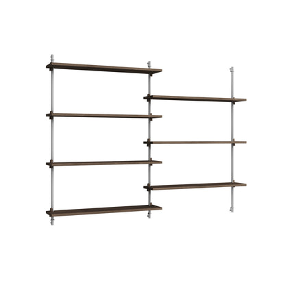 Wall Shelving System Sets (115 cm) by Moebe - WS.115.2 / Stainless Steel Uprights / Smoked Oak