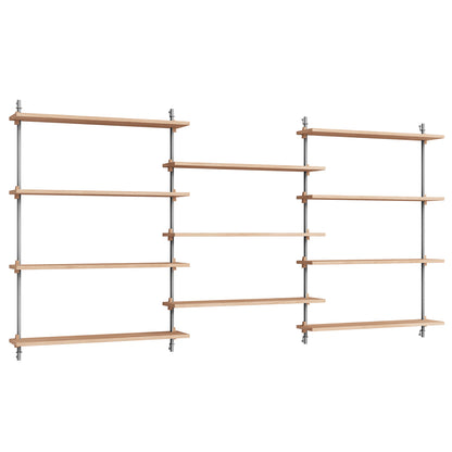 Wall Shelving System Sets (115 cm) by Moebe - WS.115.3 / Stainless Steel Uprights / Oiled Oak