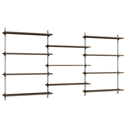 Wall Shelving System Sets (115 cm) by Moebe - WS.115.3 / Stainless Steel Uprights / Smoked Oak