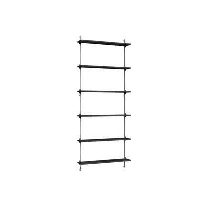 Wall Shelving System Sets (200 cm) by Moebe - WS.200.1 / Stainless Steel Uprights / Black Painted Oak