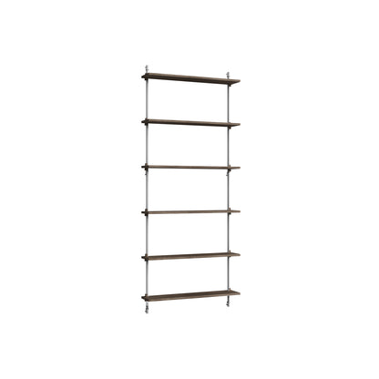 Wall Shelving System Sets (200 cm) by Moebe - WS.200.1 / Stainless Steel Uprights / Smoked Oak