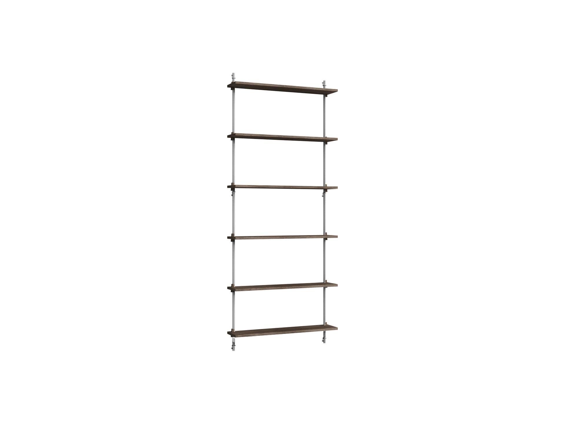 Wall Shelving System Sets (200 cm) by Moebe - WS.200.1 / Stainless Steel Uprights / Smoked Oak