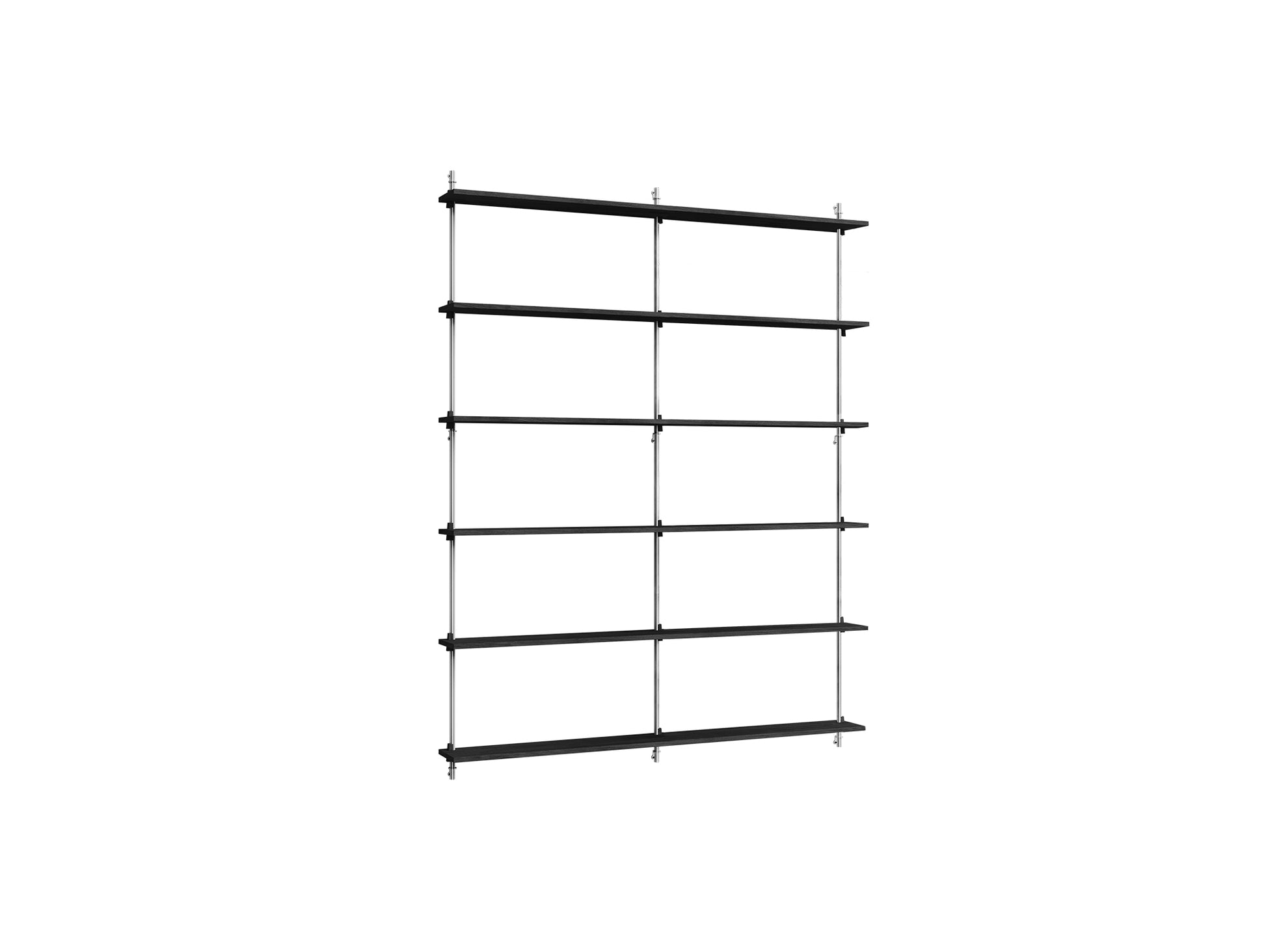 Wall Shelving System Sets (200 cm) by Moebe - WS.200.2.B / Stainless Steel Uprights / Black Painted Oak