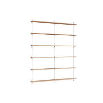 Wall Shelving System Sets (200 cm) by Moebe - WS.200.2.B / Stainless Steel Uprights / Oiled Oak