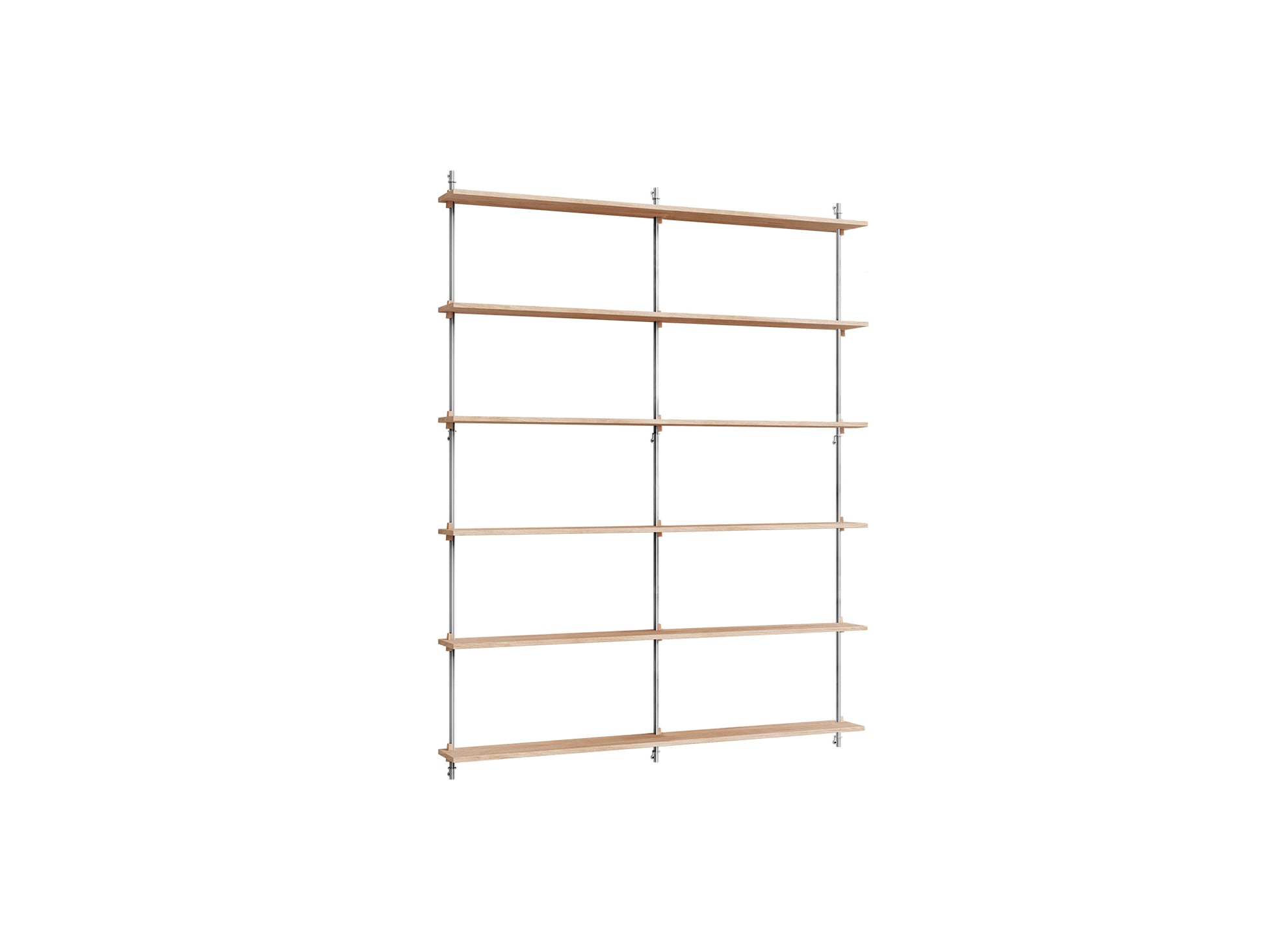 Wall Shelving System Sets (200 cm) by Moebe - WS.200.2.B / Stainless Steel Uprights / Oiled Oak