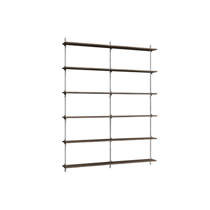 Wall Shelving System Sets (200 cm) by Moebe - WS.200.2.B / Stainless Steel Uprights / Smoked Oak