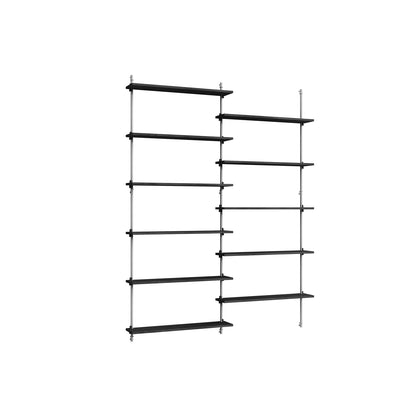 Wall Shelving System Sets (200 cm) by Moebe - WS.200.2 / Stainless Steel Uprights / Black Painted Oak